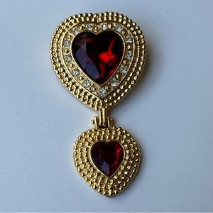 VTG Victoria’s Secret Two Heart Red Crystal Dangle Pin Brooch